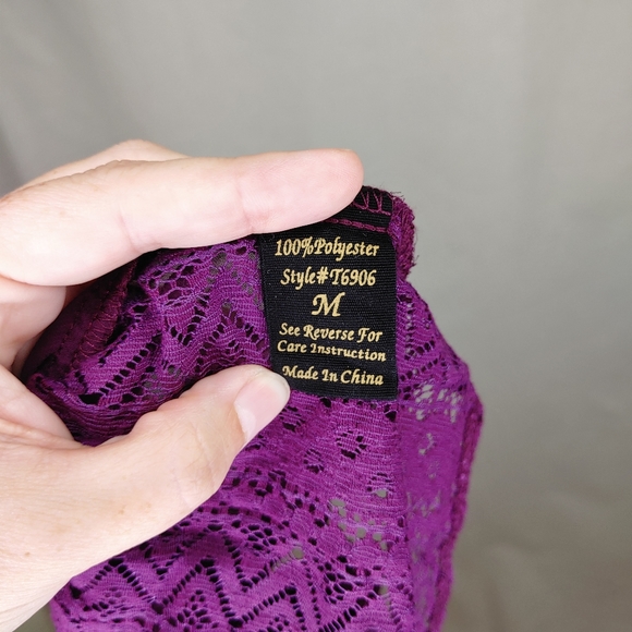 Sheer & Lace Plum Button Down Tank Top Blouse Sz M - Picture 6 of 7